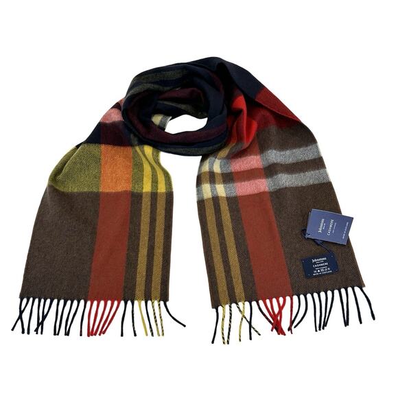 Johnstons of Elgin Scotland 100% Cashmere Fringe Scarf Multicolor Plaid 68 X 10 - Picture 3 of 6